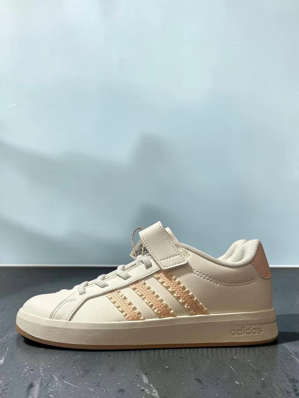 adidas Kids Cream Sneakers with Blush Accent Stripes